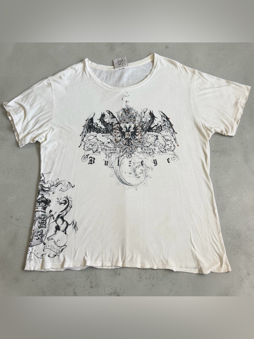 VTG Bulzeye Y2K Graphic Tee Shirt Mens Sz XL White Distressed Eagle Studded MMA